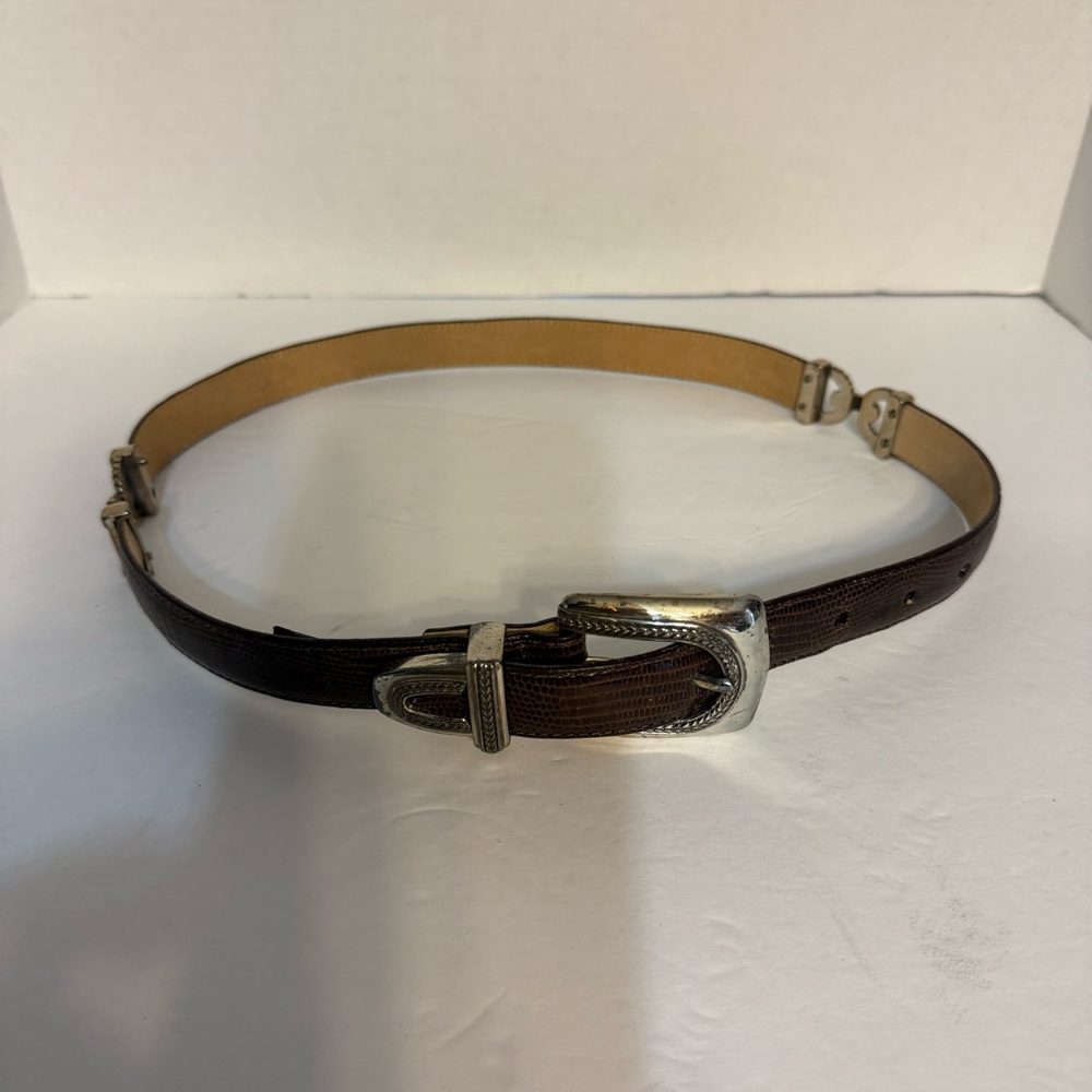 Brighton Brown Leather Belt with Silver Ornate Buckle Size Medium/30